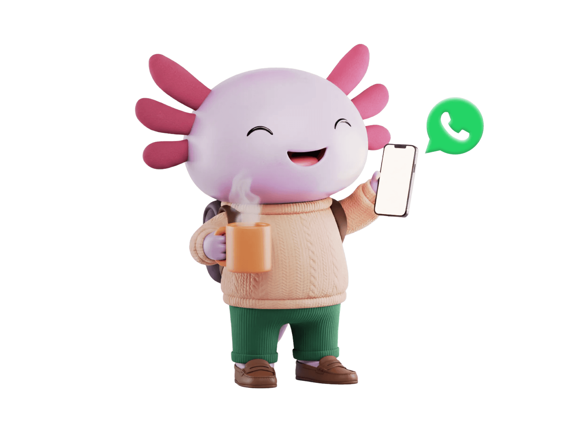 Axel holding coffee and phone