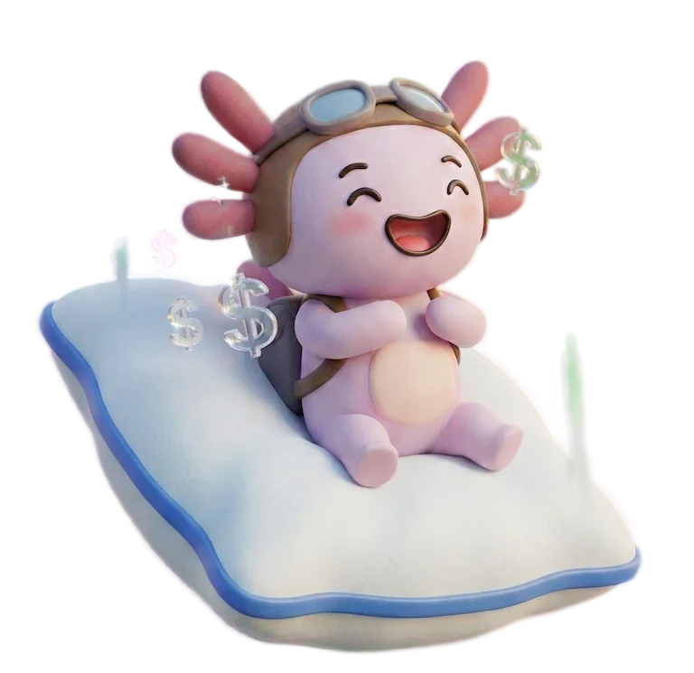 Axel falling from the sky on a pillow